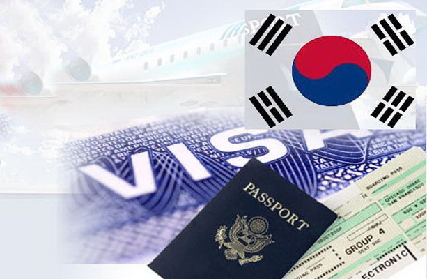Alt text: Hộ chiếu và visa Hàn Quốc đặt trên bản đồ